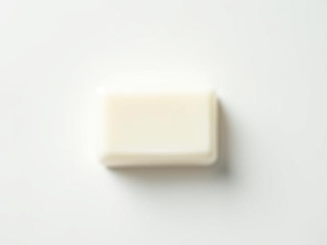 A strikingly plain, pure-looking bar of soap on a pristine white background, emphasizing its simplicity